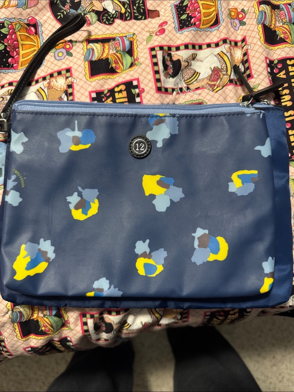 Blue Floral Print Wristlet with Number 12 Logo